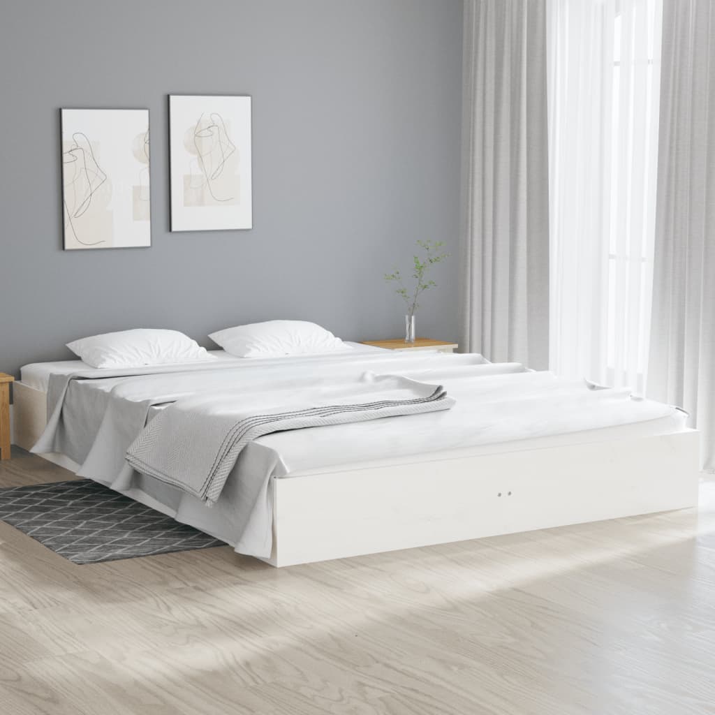 Giroletto-Struttura Letto Bianco in Legno Massello 150x200 cm King Size 969995