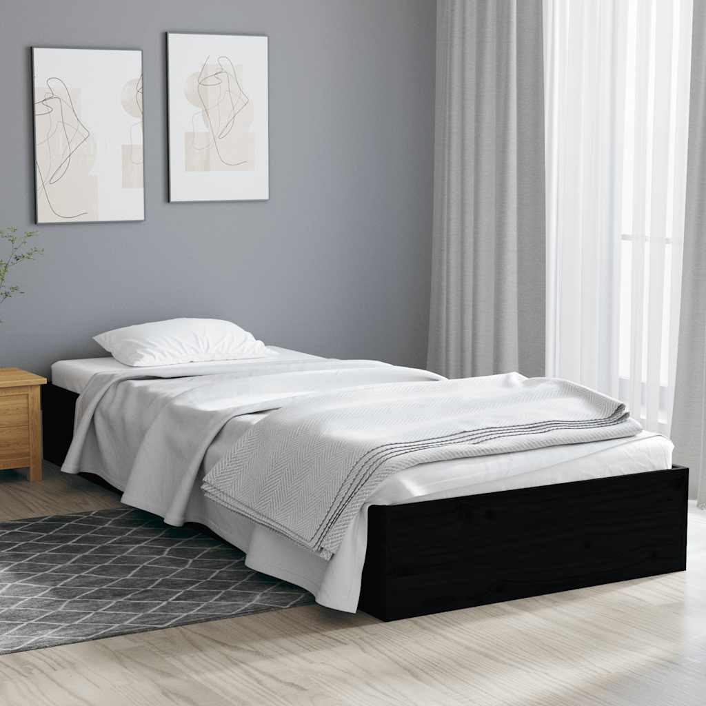 Giroletto-Struttura Letto in Legno Massello Nero 75x190 cm Small Single 928770