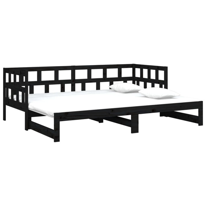 Dormeuse Estraibile Nera in Legno Massello di Pino 2x(90x200)cm 820226