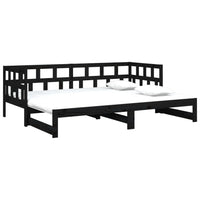 Dormeuse Estraibile Nera in Legno Massello di Pino 2x(90x200)cm 820226