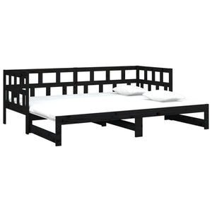 Dormeuse Estraibile Nera in Legno Massello di Pino 2x(90x200)cm 820226