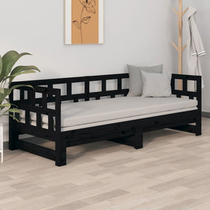 Dormeuse Estraibile Nera in Legno Massello di Pino 2x(90x200)cm 820226