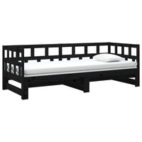 Dormeuse Estraibile Nera in Legno Massello di Pino 2x(90x200)cm 820226