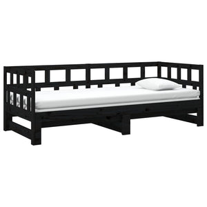 Dormeuse Estraibile Nera in Legno Massello di Pino 2x(90x200)cm 820226