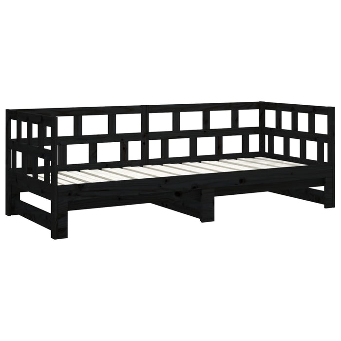 Dormeuse Estraibile Nera in Legno Massello di Pino 2x(90x200)cm 820226