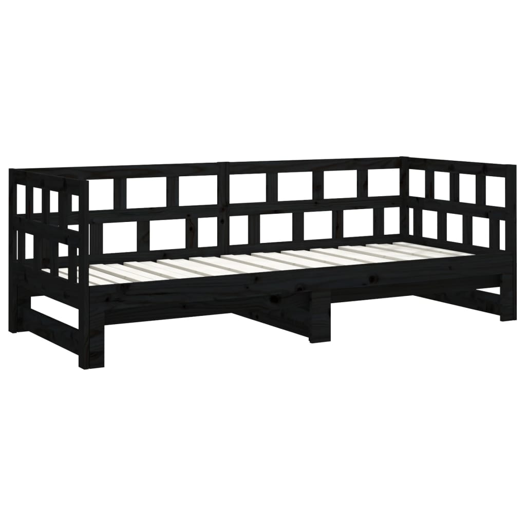 Dormeuse Estraibile Nera in Legno Massello di Pino 2x(90x200)cm 820226