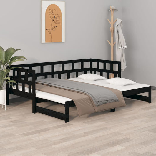 Dormeuse Estraibile Nera in Legno Massello di Pino 2x(90x200)cm 820226