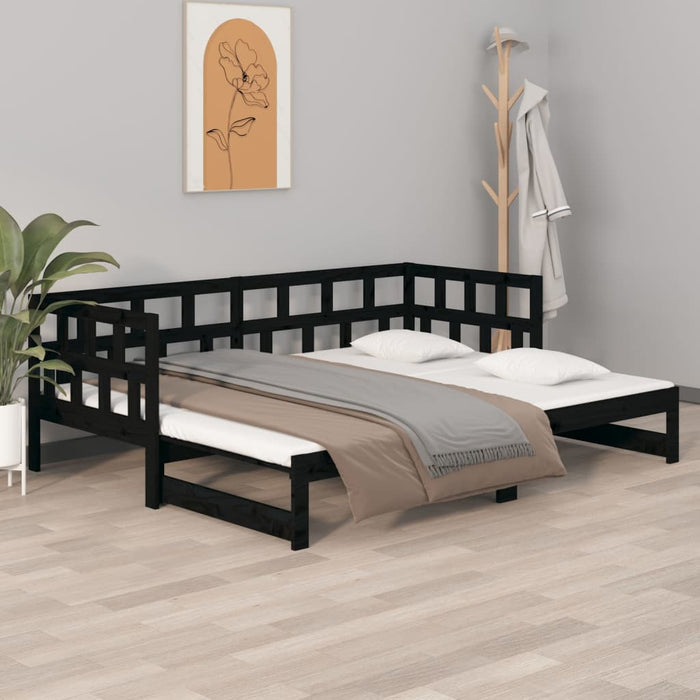 Dormeuse Estraibile Nera in Legno Massello di Pino 2x(90x200)cm 820226