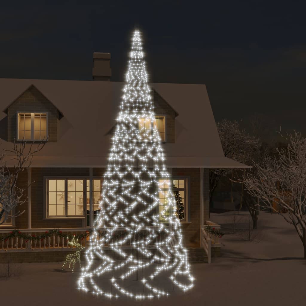 vidaXL Albero di Natale Pennone Bianco Freddo 3000 LED 800 cm