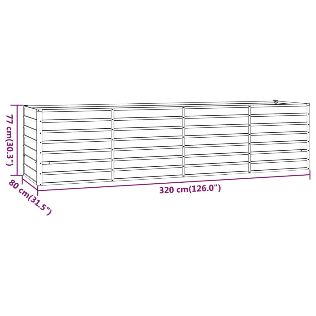 Vassoio per fioriera aiuola rialzata piante fiori terrazza giardino arrugginito 320 x 80 x 77 cm acciaio corten marrone 02_0039873