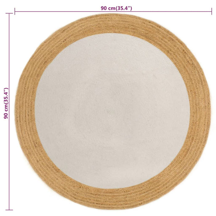 Tappeto Intrecciato Bianco e Naturale 90cm Juta Cotone Rotondo 344973
