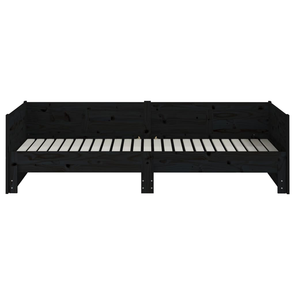 Dormeuse Estraibile Nera in Legno Massello di Pino 2x(90x190)cm 820266
