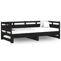 Dormeuse Estraibile Nera in Legno Massello di Pino 2x(90x200)cm 820316