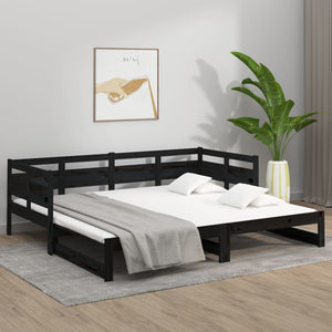 Dormeuse Estraibile Nera in Legno Massello di Pino 2x(90x200)cm 820316