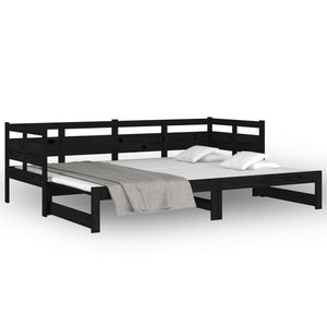 Dormeuse Estraibile Nera in Legno Massello di Pino 2x(90x200)cm 820316