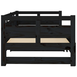 Dormeuse Estraibile Nera in Legno Massello di Pino 2x(90x200)cm 820316