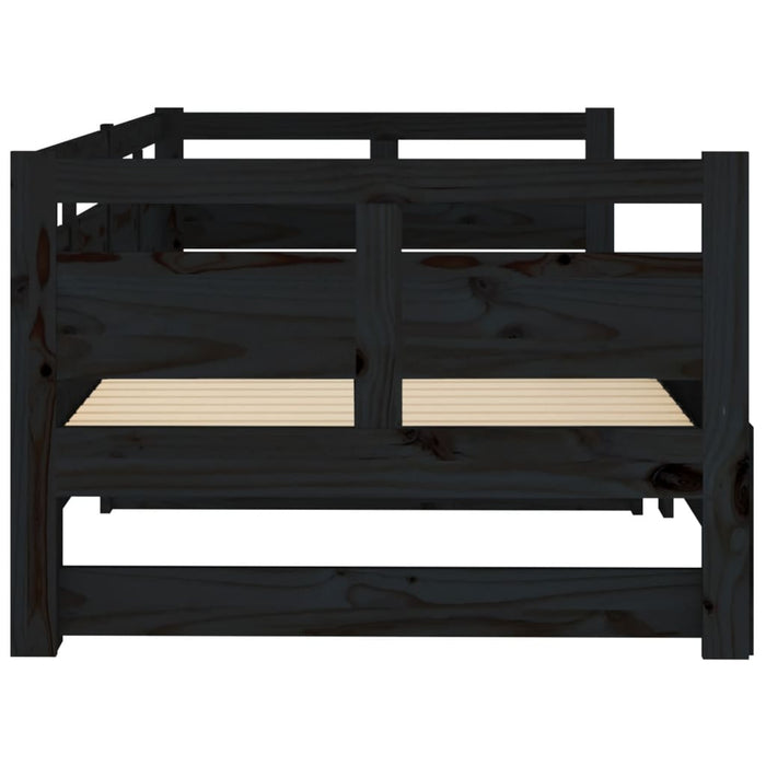 Dormeuse Estraibile Nera in Legno Massello di Pino 2x(80x200)cm 820321