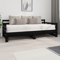 Dormeuse Estraibile Nera in Legno Massello di Pino 2x(90x200)cm 820376