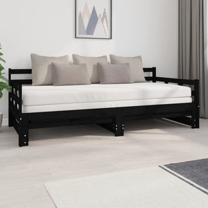 Dormeuse Estraibile Nera in Legno Massello di Pino 2x(90x200)cm 820376