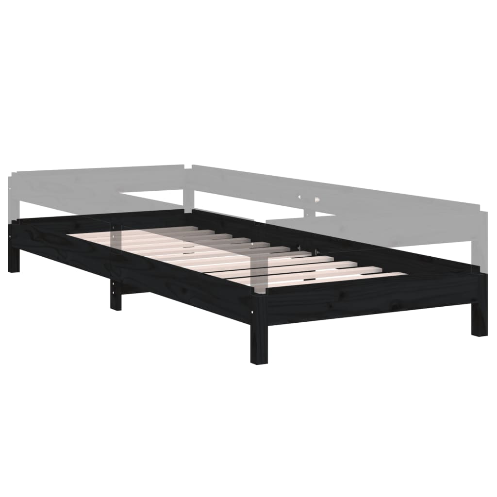 Letto Impilabile Nero 90x190 cm in Legno Massello di Pino 820406