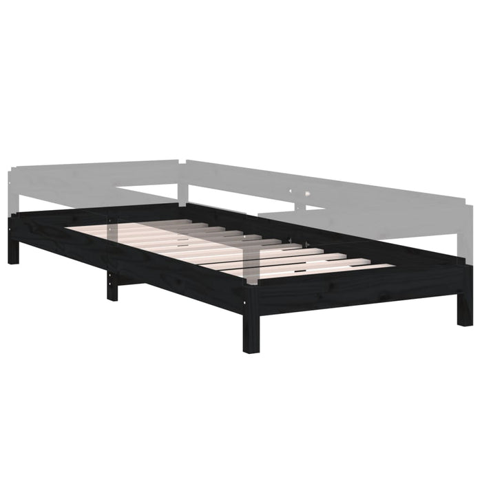 Letto Impilabile Nero 90x190 cm in Legno Massello di Pino 820406