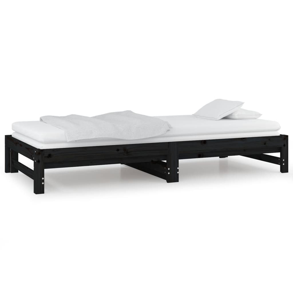 Dormeuse Estraibile Nera 2x(90x200) cm Legno Massello di Pino 820431