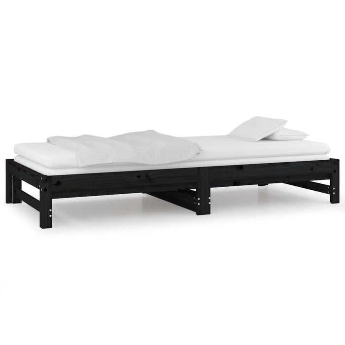Dormeuse Estraibile Nera 2x(90x200) cm Legno Massello di Pino 820431
