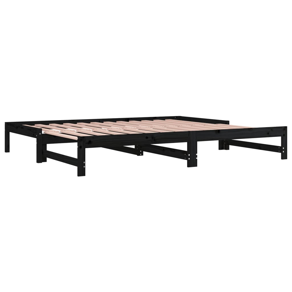 Dormeuse Estraibile Nera 2x(90x200) cm Legno Massello di Pino 820431