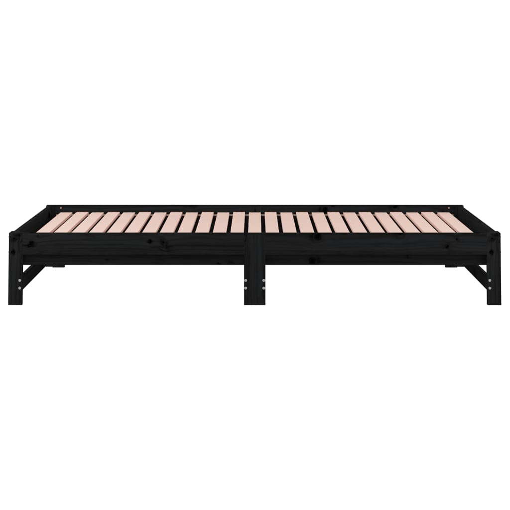 Dormeuse Estraibile Nera 2x(90x200) cm Legno Massello di Pino 820431