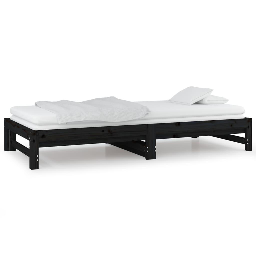 Dormeuse Estraibile Nera 2x(80x200) cm Legno Massello di Pino 820436