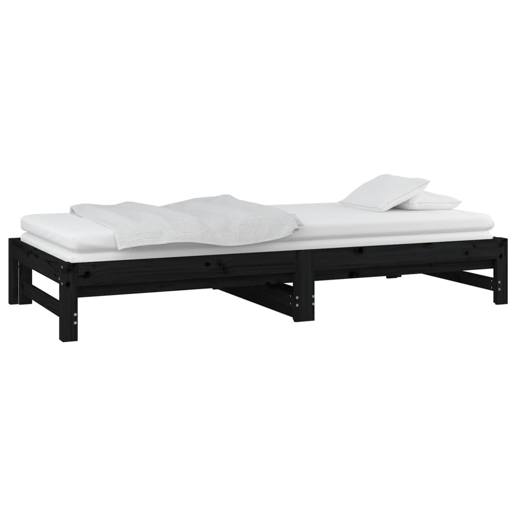Dormeuse Estraibile Nera 2x(80x200) cm Legno Massello di Pino 820436
