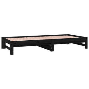 Dormeuse Estraibile Nera 2x(80x200) cm Legno Massello di Pino 820436
