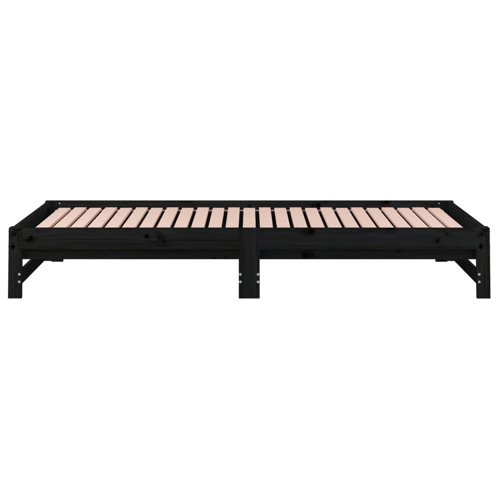 Dormeuse Estraibile Nera 2x(80x200) cm Legno Massello di Pino 820436