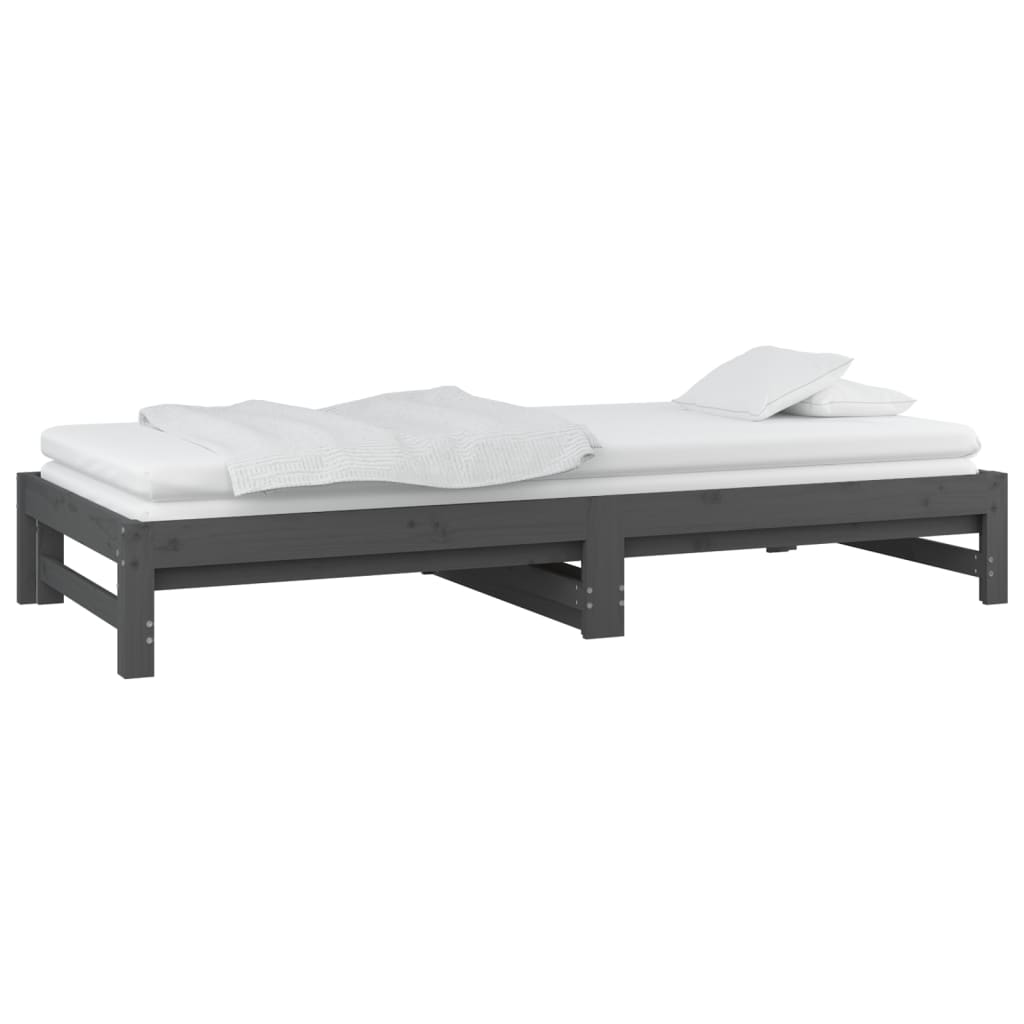 Dormeuse Estraibile Grigia 2x(90x190) cm Legno Massello di Pino 820439