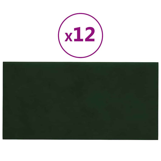 Pannelli Murali 12 pz Verde Scuro 60x30 cm in Velluto 2,16 m² 343865