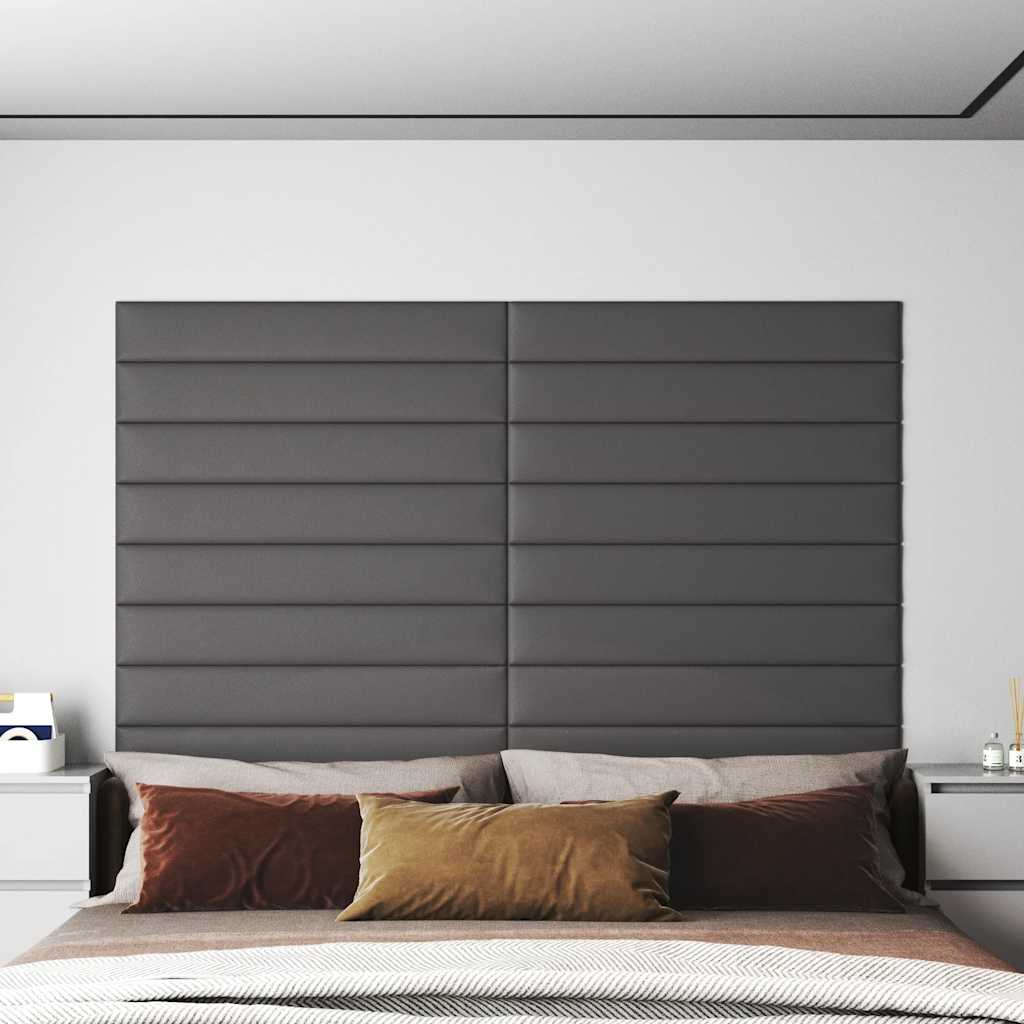 Pannelli Murali 12 pz Grigi 90x15 cm in Similpelle 1,62 m² 343886