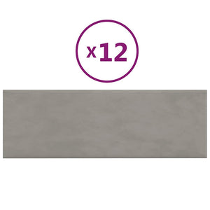 Pannelli Murali 12 pz Grigio Chiaro 90x30 cm Velluto 3,24 m² 343919