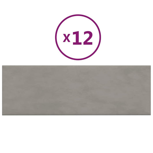 Pannelli Murali 12 pz Grigio Chiaro 90x30 cm Velluto 3,24 m² 343919