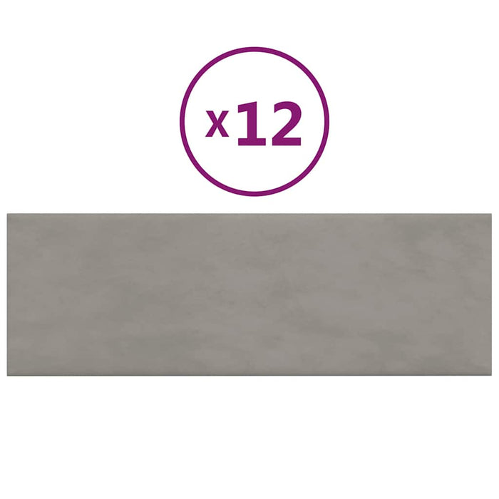 Pannelli Murali 12 pz Grigio Chiaro 90x30 cm Velluto 3,24 m²