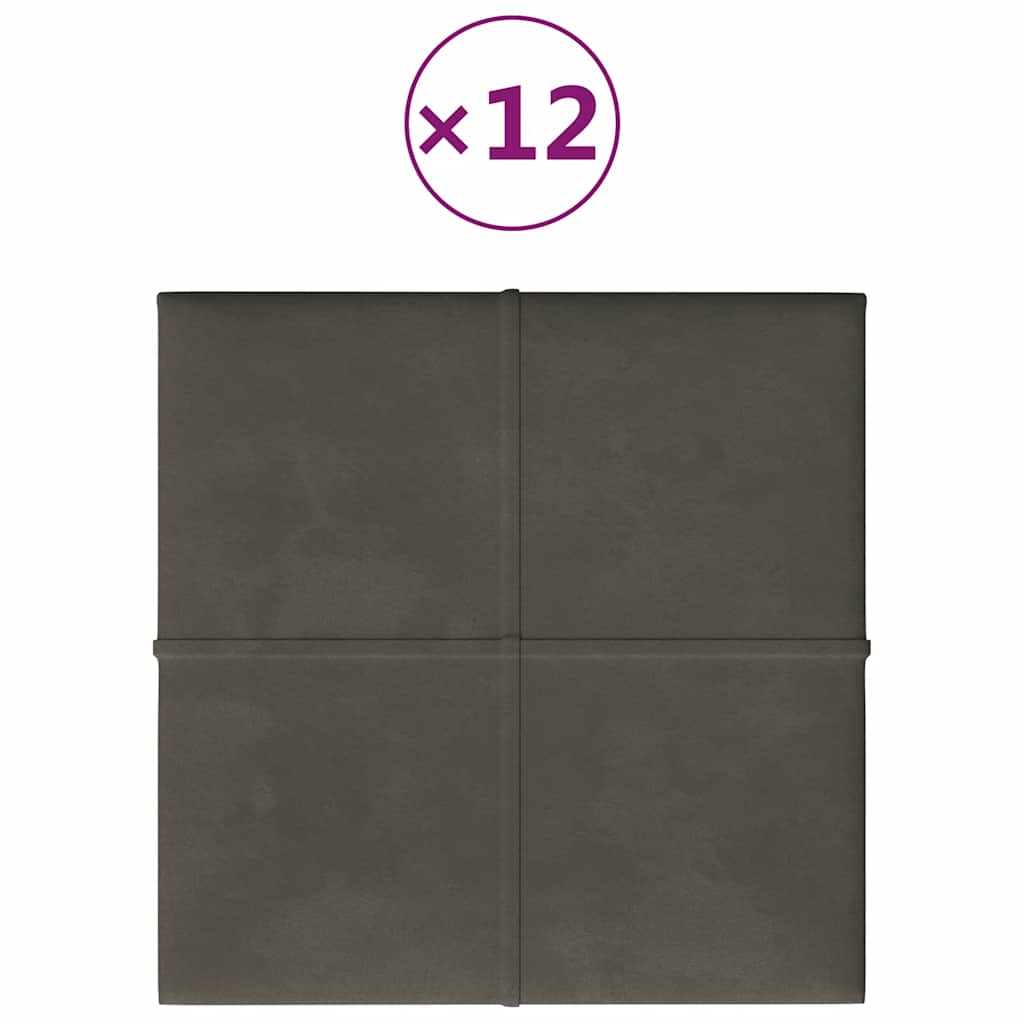 Pannelli Murali 12 pz Grigio Scuro 30x30 cm in Velluto 1,08 m² 344043
