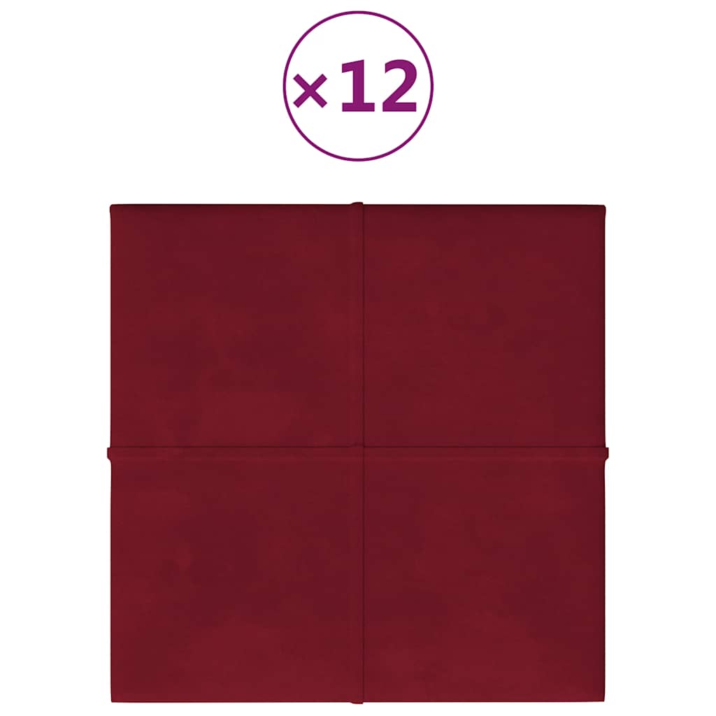 Pannelli Murali 12 pz Rosso Vino 60x15 cm Velluto 1,08 mÂ² cod mxl 23444