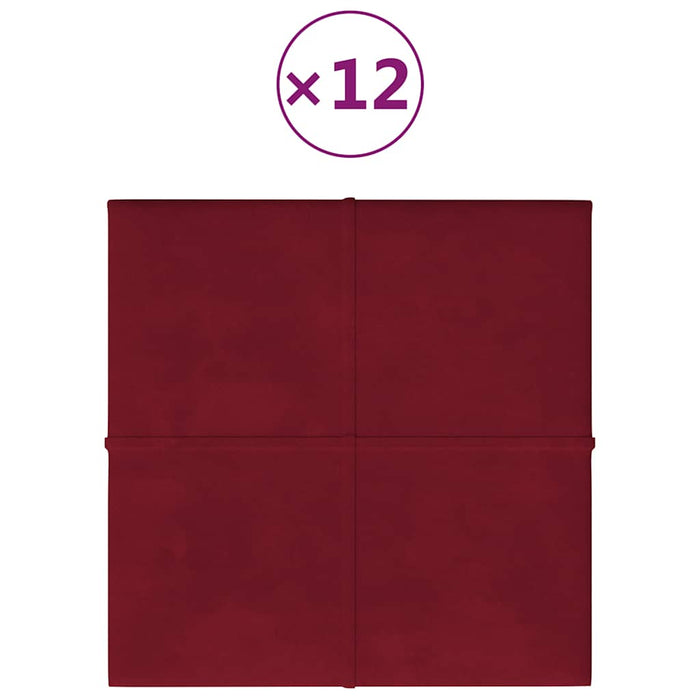 Pannelli Murali 12 pz Rosso Vino 60x15 cm Velluto 1,08 mÂ² cod mxl 23444