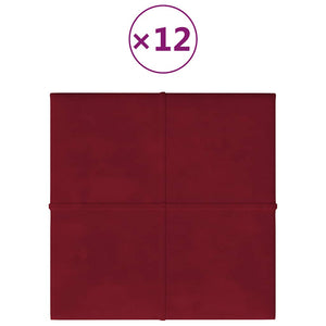 Pannelli Murali 12 pz Rosso Vino 60x15 cm Velluto 1,08 m² 344046