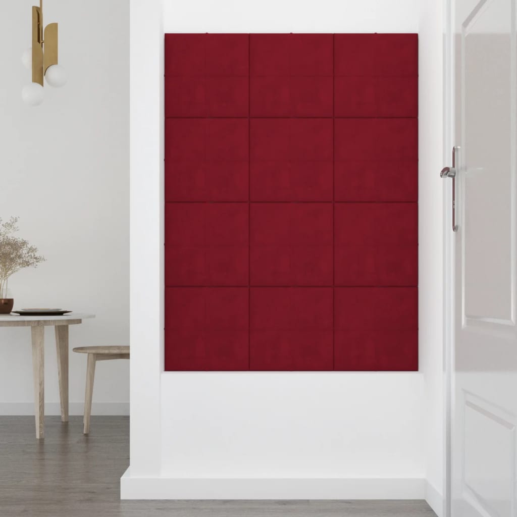 Pannelli Murali 12 pz Rosso Vino 60x15 cm Velluto 1,08 m² 344046