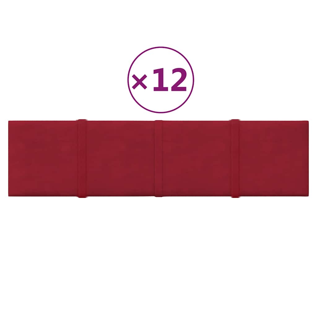 Pannelli Murali 12 pz Rosso Vino 60x15 cm Velluto 1,08 mÂ²