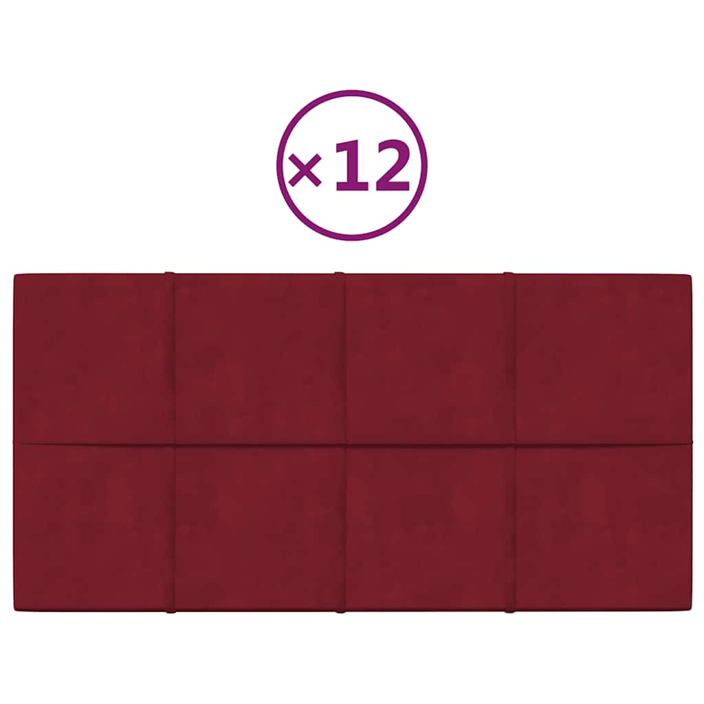 Pannelli Murali 12 pz Rosso Vino 60x30 cm in Velluto 2,16 mÂ²