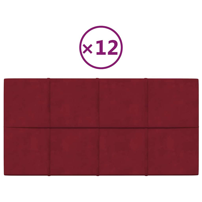 Pannelli Murali 12 pz Rosso Vino 60x30 cm in Velluto 2,16 mÂ²