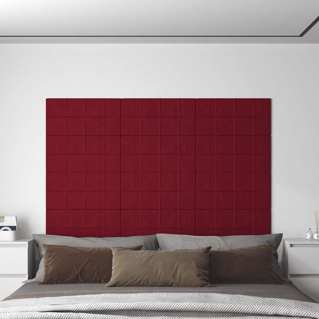 Pannelli Murali 12 pz Rosso Vino 60x30 cm in Velluto 2,16 mÂ²