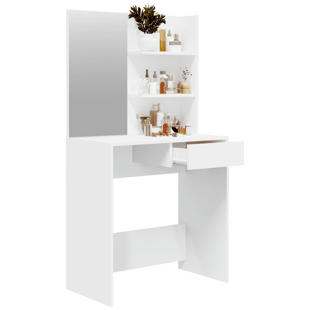 Toeletta con Specchio-Com¨°-Tavolo da trucco Bianco 74,5x40x141 cm