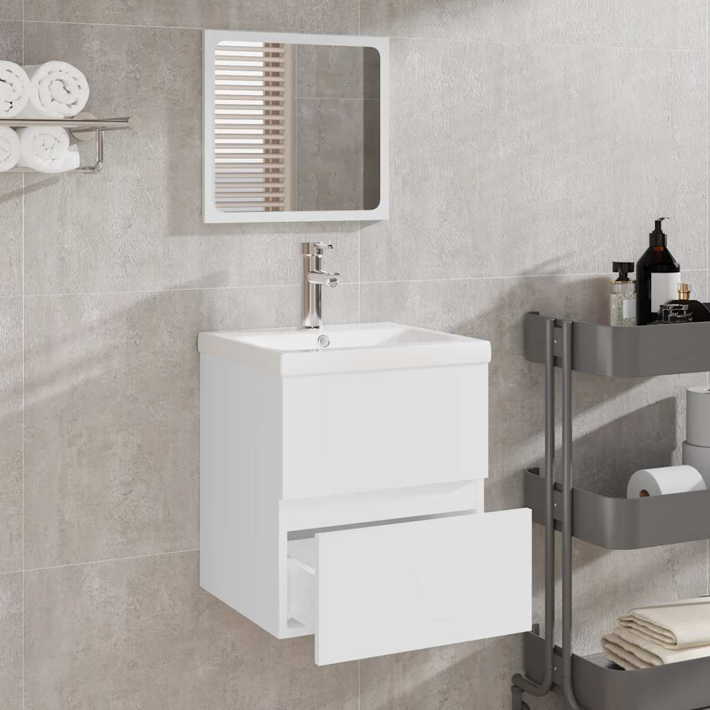 Mobile da Bagno con Specchio Bianco in Legno Multistrato 804863